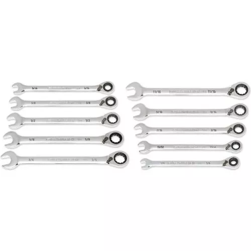 10 Pc. 90-Tooth 12 Point SAE Reversible Ratcheting Wrench Set