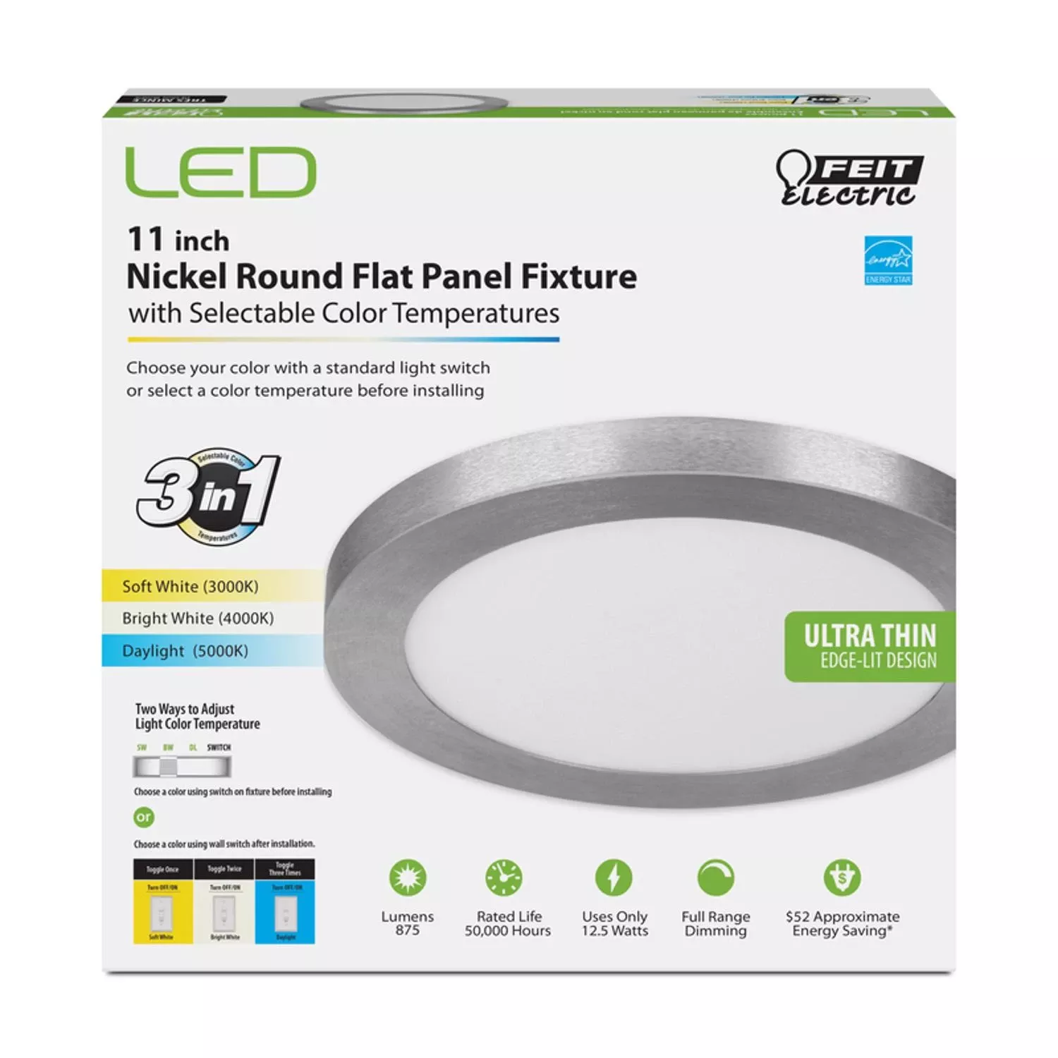 11 In. Round Nickel Led Flush Mount Light With Selectable Color Temperature