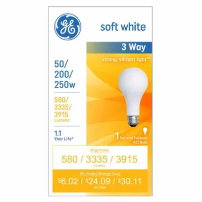 3-way Soft White Light Bulb 50/200/250w - Ge A21
