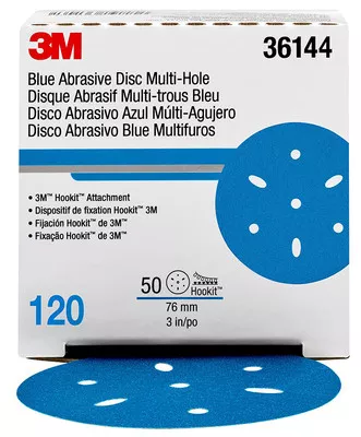 3M 3" 120+Grit Multi-hole Hookit Blue Abrasive Disc (36144)