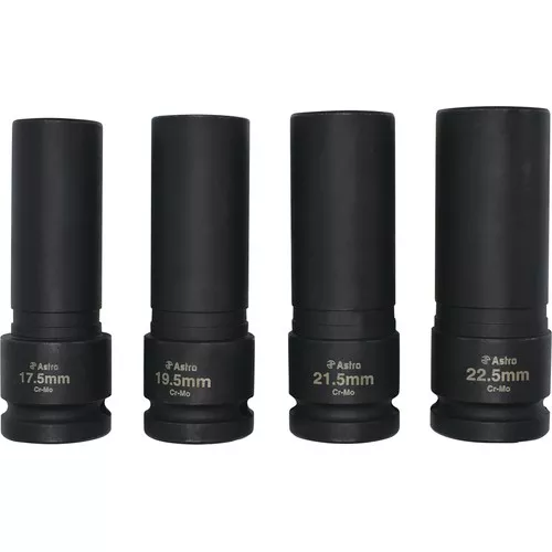4pc 1/2" Drive 1/2 Size Thin Wall Lug Nut Socket Set - 17.5 - 22.5mm