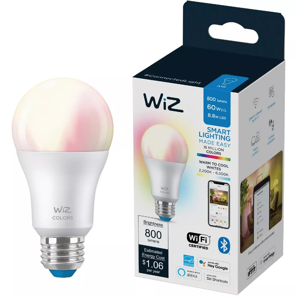 60w Equivalent Color-changing A19 Smart Led Bulb — Dimmable, Hub-free Wi‑fi