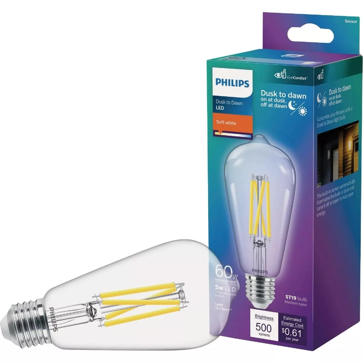 60w Equivalent Soft White St19 Dusk-to-dawn Led Decorative Light Bulb