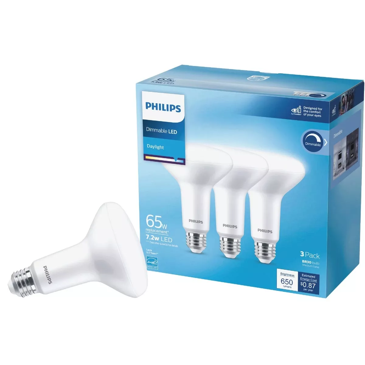 65w Equivalent Daylight Br30 Medium Dimmable Led Floodlight Light Bulb (3-pack)
