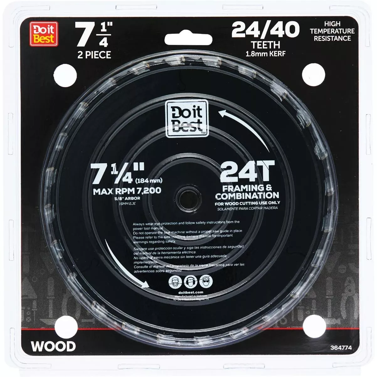 7-1/4 In. 24 & 40-tooth Circular Saw Blade Set (2-piece)