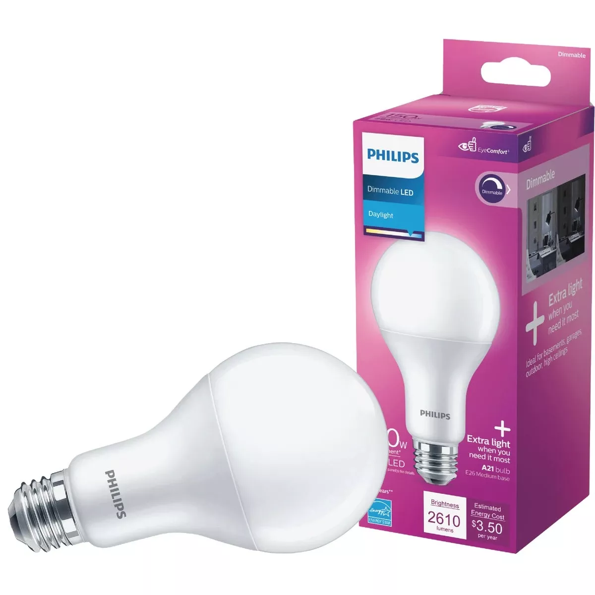 A21 Led Bulb – 150w Equivalent, Dimmable, Daylight White, Medium Base