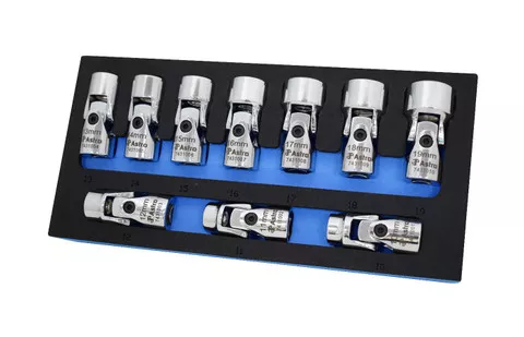 Astro Pneumatic 10-Piece 3/8 Inch Drive Flex Socket Set 6 Point Metric Chrome (74310)