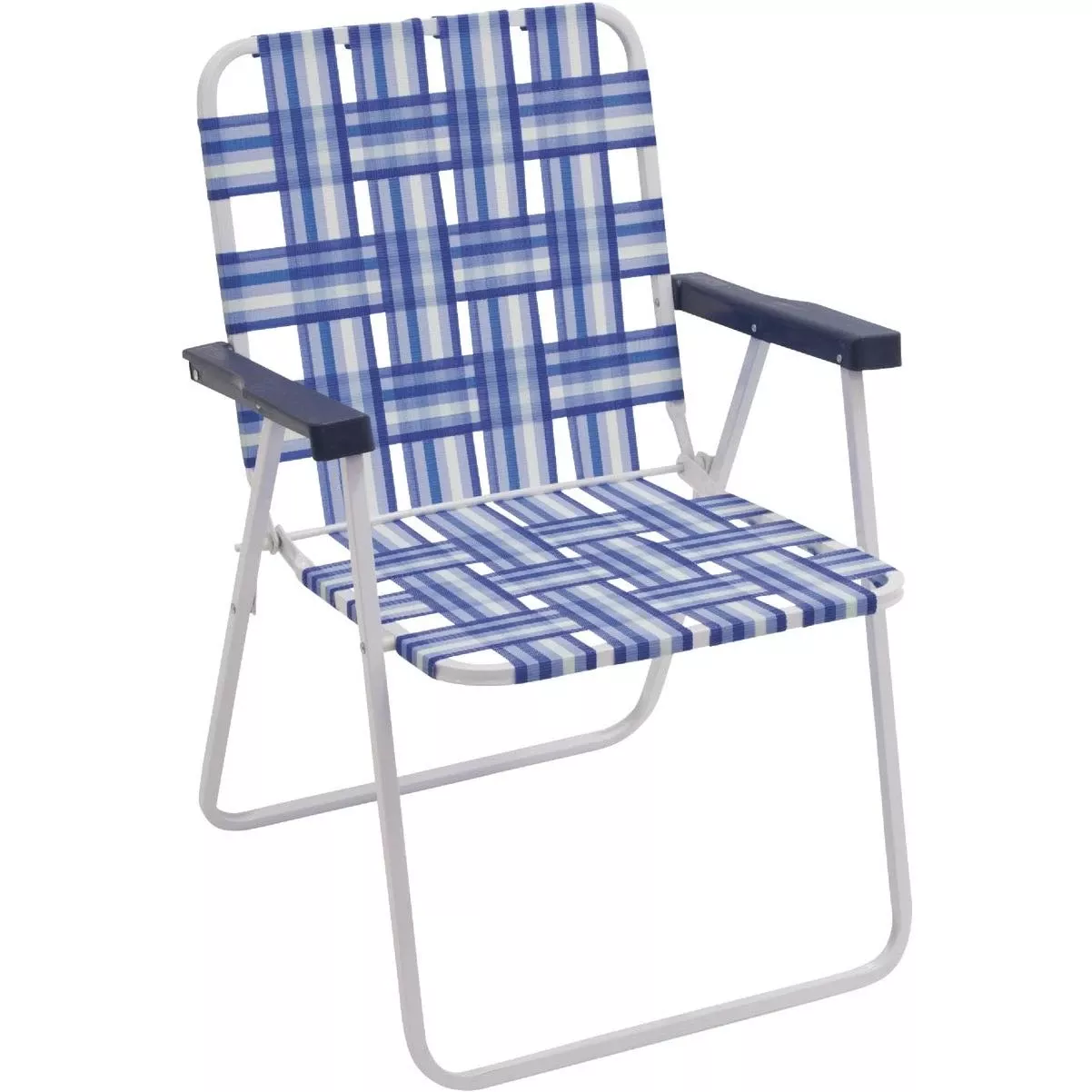 Blue & White Polyester Web Steel Frame Folding Chair