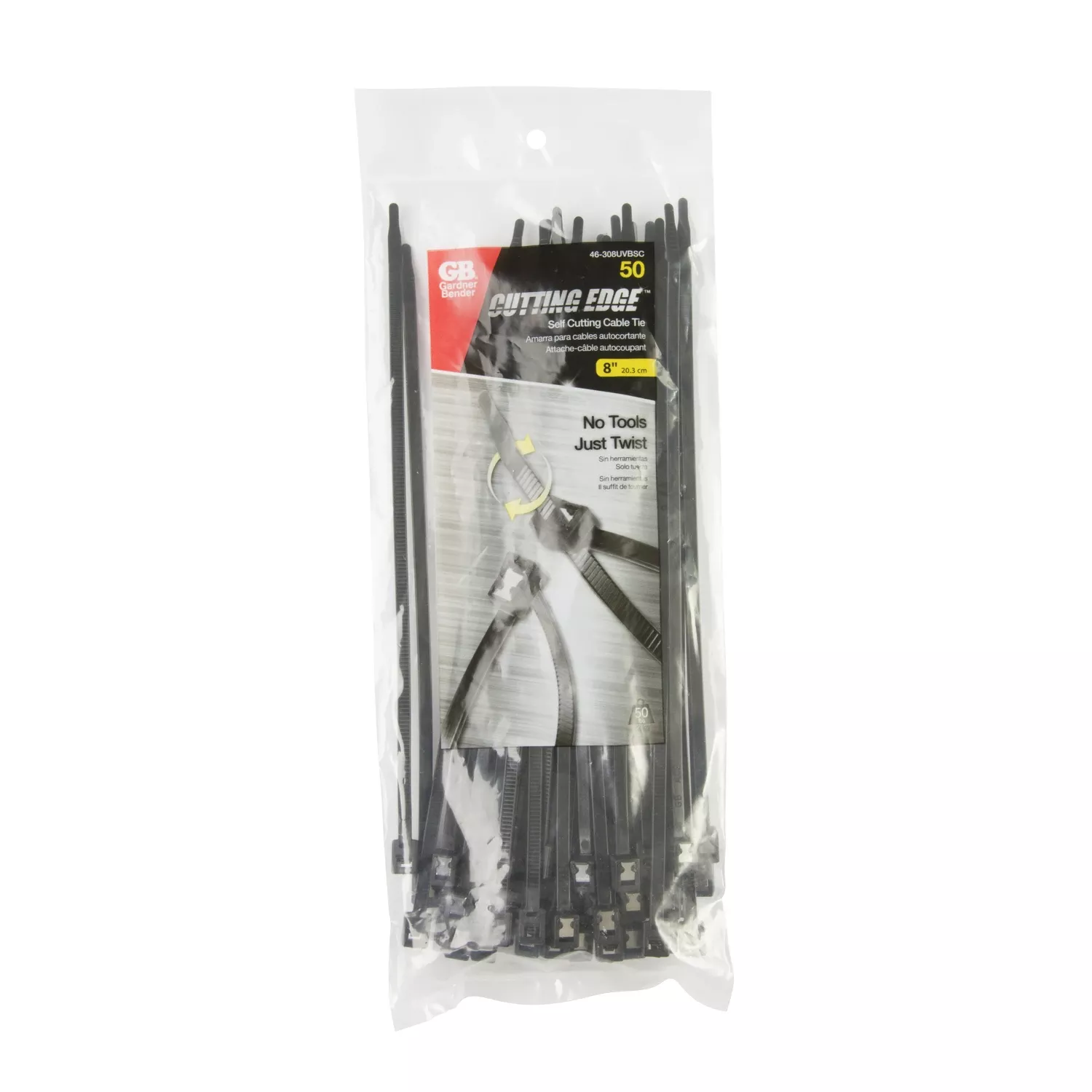 Cable Ties, Self-cutting, Black, 8-in., 50-pk.