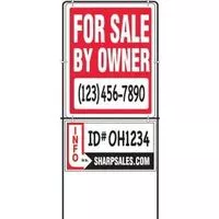 Hy-Ko SIY-201 Real Estate Sign with Frame, For Sale By Owner, White Legend, Red Background, Plastic