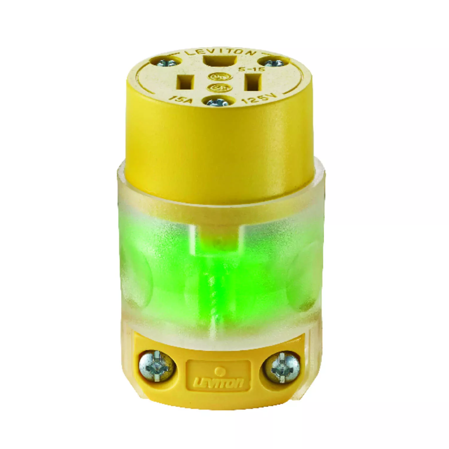 Illuminated 15a 125v 3-wire Cord Connector (nema 5-15r) With Green Indicator