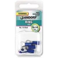 Jandorf 60907 Ring Terminal, 16 to 14 AWG Wire, #10 Stud, Vinyl Insulation, Copper Contact, Blue
