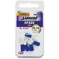 Jandorf 60922 Spade Terminal, 600 V, 16 to 14 AWG Wire, #10 Stud, Vinyl Insulation, Copper Contact, Blue, 5/PK