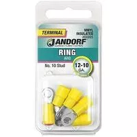 Jandorf 60995 Ring Terminal, 12 to 10 AWG Wire, #10 Stud, Vinyl Insulation, Copper Contact, Yellow