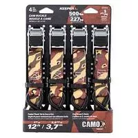 Keeper 47324 Tie-Down Strap, 1 in W, 12 ft L, Camo, 500 lb Working Load, S-Hook End