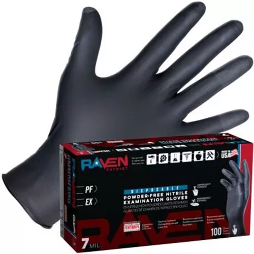 Raven Patriot Powder-Free Exam Grade Nitrile Disposable Gloves, Medium