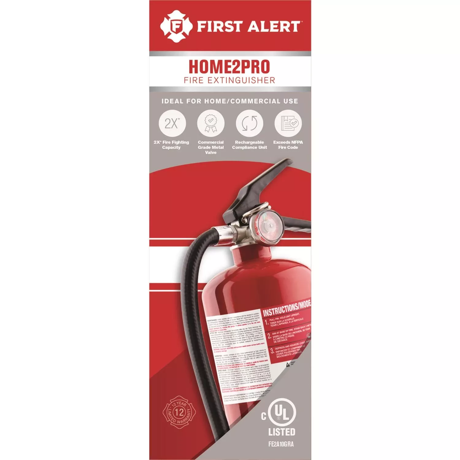 Rechargeable Fire Extinguisher, Red, 2a: 10-b:c
