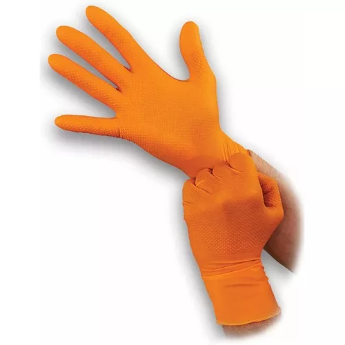 Super tough orange 8mil powder free nitrile disposable gloves, Large
