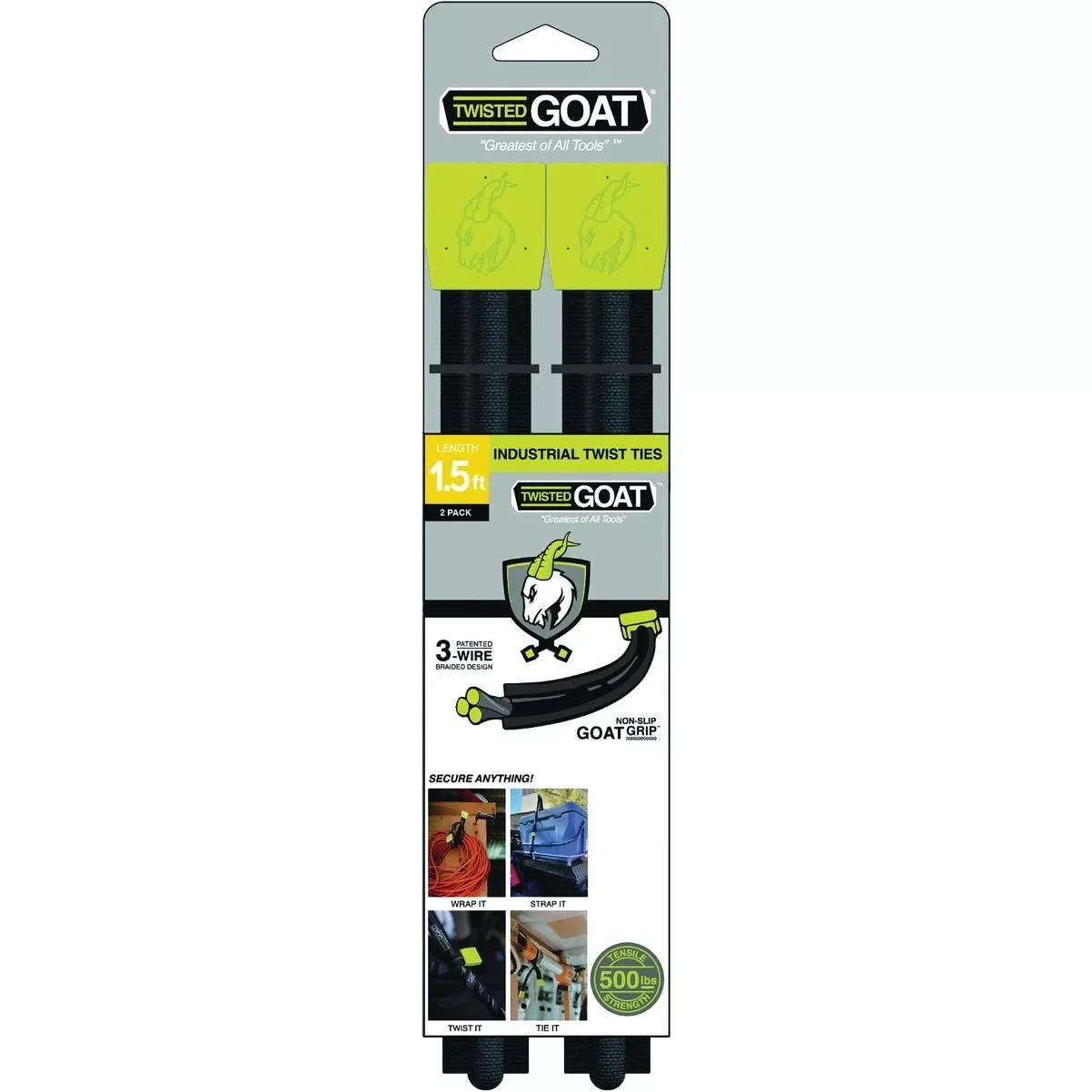 Twisted Goat 1.5 Ft. Green Industrial Ties (2-pack)