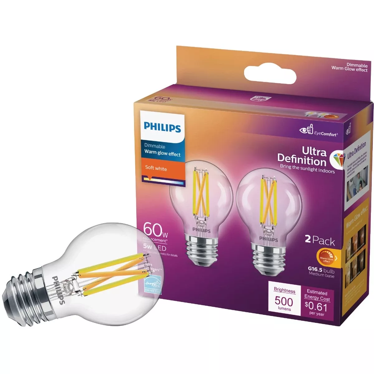 Ultra Definition 60w Equivalent Soft White G16.5 Medium Led Decorative Light Bulb (2-pack)