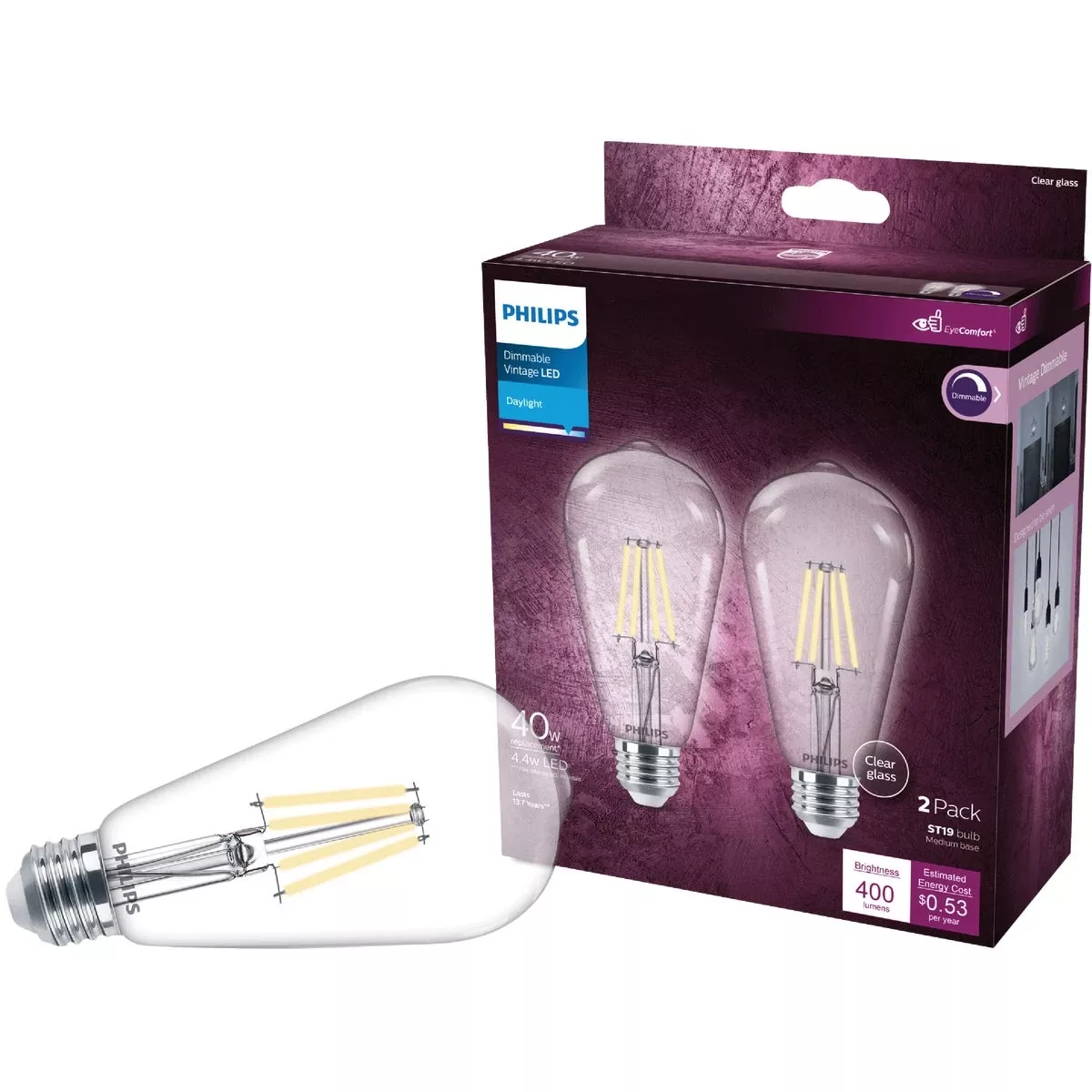 Vintage 40w Equivalent Daylight St19 Medium Led Decorative Light Bulb (2-pack)