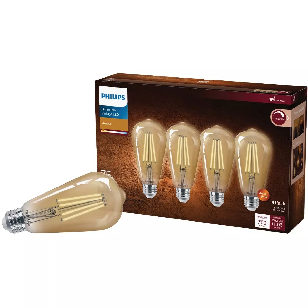 Vintage 75w Equivalent Amber St19 Medium Led Decorative Light Bulb (4-pack)