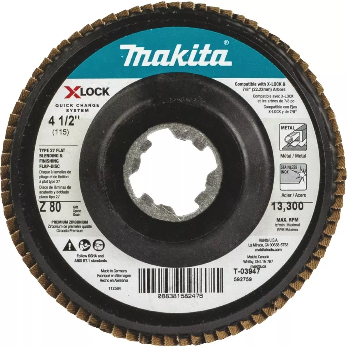 X-lock 4-1/2 In. X 7/8 In. 80-grit Type 27 Zirconia Angle Grinder Flap Disc
