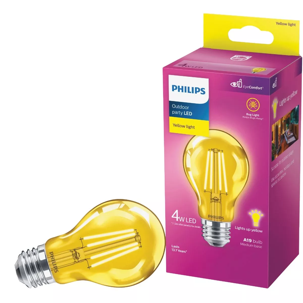 Yellow A19 Medium 4w Indoor/outdoor Led Decorative Party Light Bulb